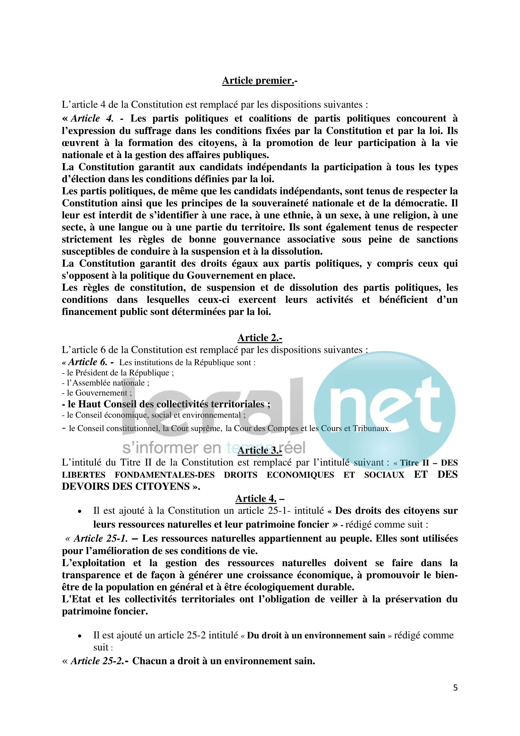 Voici le projet de révision de la constitution que va proposer Macky Sall (Documents) Voici le projet de révision de la constitution que va proposer Macky Sall (Documents)