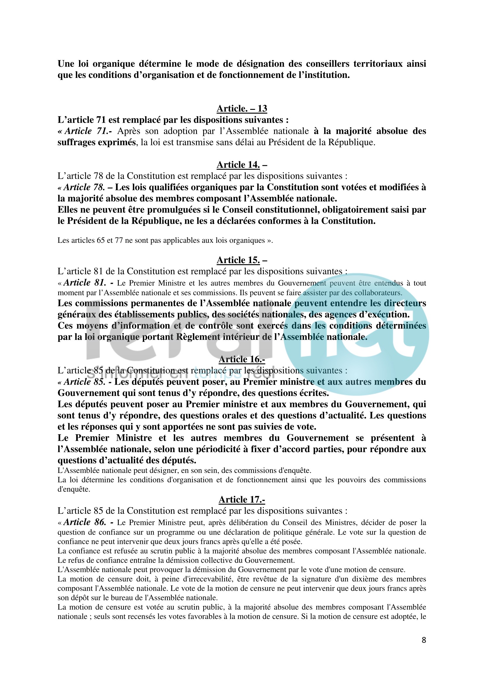 Voici le projet de révision de la constitution que va proposer Macky Sall (Documents) Voici le projet de révision de la constitution que va proposer Macky Sall (Documents)
