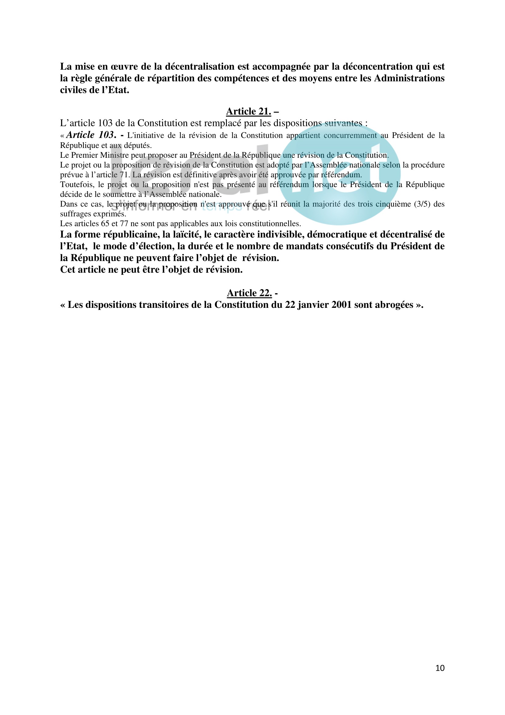 Voici le projet de révision de la constitution que va proposer Macky Sall (Documents) Voici le projet de révision de la constitution que va proposer Macky Sall (Documents)