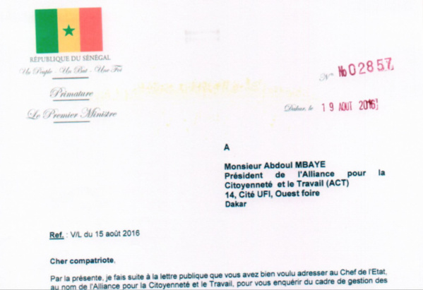 Pétrole et gaz de la République du Sénégal : Le Premier ministre Mahammad Boun Abdallah Dionne répond à Abdoul Mbaye