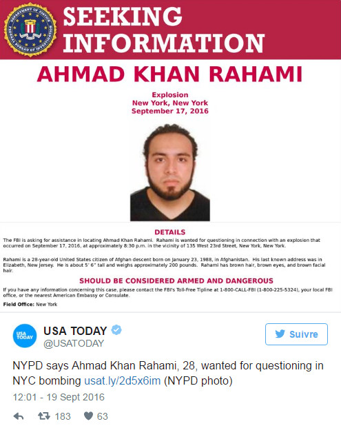 Le suspect de l'attentat de New York identifié