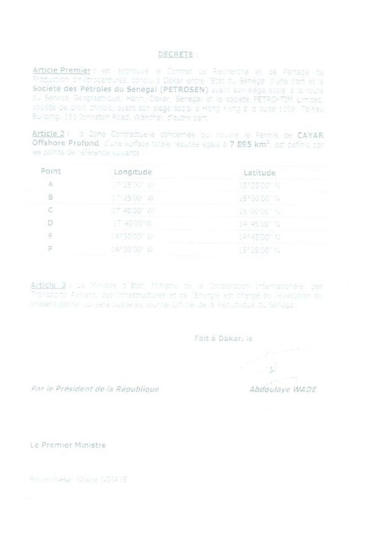 Exclusif : les documents PETROSEN/PETROTIM, les décrets signés par Abdoulaye Wade et Macky Sall