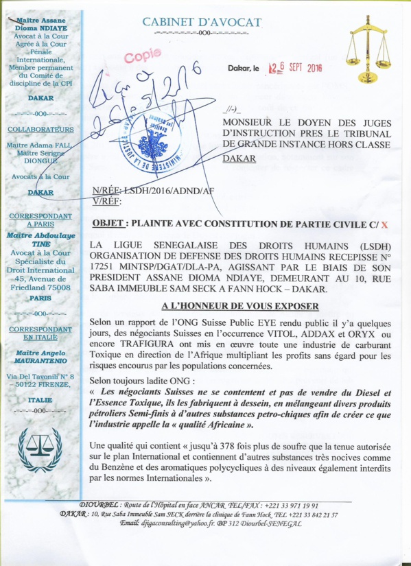 Rapport ONG Suisse Public EYE : la LSDH PORTE plainte avec constitution de partie civile