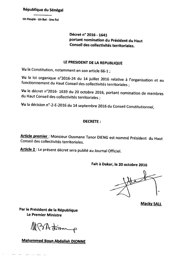 Ousmane Tanor Dieng, nommé Président du Haut Conseil des collectivités territoriales ( Voici la listes des membres)