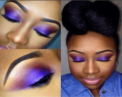 Maquillage violet pour les yeux, peau noire et métisse