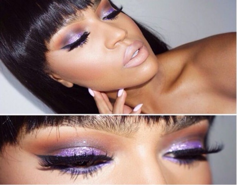 Maquillage violet pour les yeux, peau noire et métisse