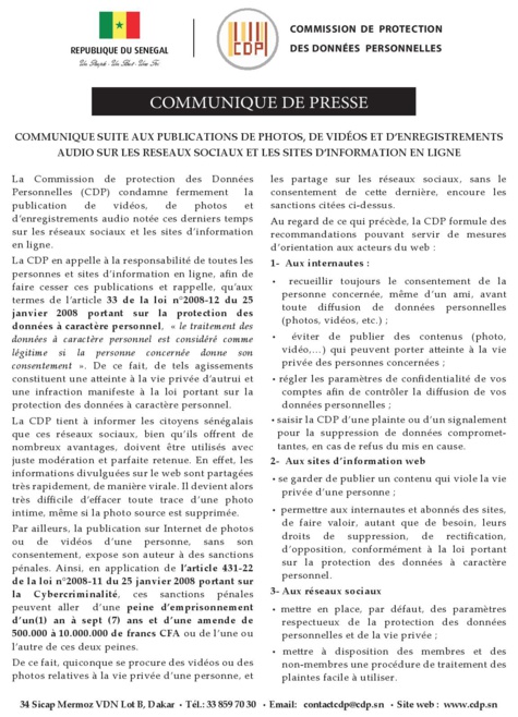 COMMUNIQUE SUITE AUX PUBLICATIONS DE PHOTOS, DE VIDÉOS ET D’ENREGISTREMENTS AUDIO SUR LES RESEAUX SOCIAUX ET LES SITES D’INFORMATION EN LIGNE 