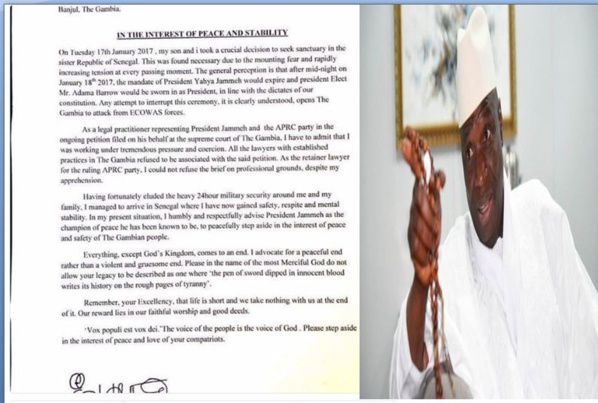 Gambie: Edu Gomez, l'avocat de Yahya Jammeh s'est réfugé hier (mardi) au Sénégal et lui envoie une lettre