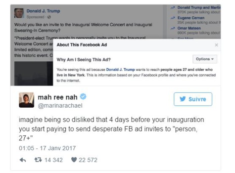 Trump lance des invitations Facebook pour demander aux Américains de venir à l'investiture