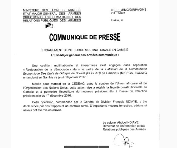 Communiqué de la DIRPA