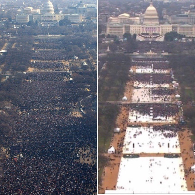 Photo-  L'image parle d'elle même, Obama 2009 vs Trump 2017 lors de leurs investitures!!!