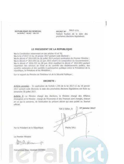 Décret présidentiel fixant la date des élections législatives de 2017