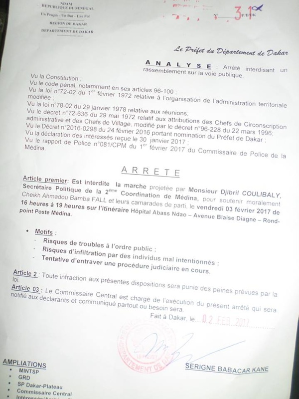 Pour une troisième marche initiée pour la libération de Bamba Fall : le préfet de Dakar l’interdit