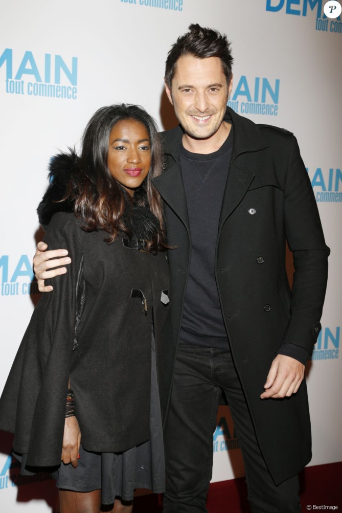 Vincent Cerutti et sa compagne Hapsatou Sy lors de l'avant-première du film "Demain tout commence" au Grand Rex à Paris le 28 novembre 2016.