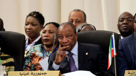 Le président Guinéen Alpha Condé participe à l'ouverture du sommet sur l'Afrique et le changement climatique à Marrakech, Maroc, le 16 novembre 2016.