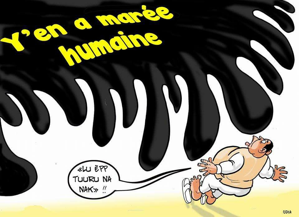 Caricature, la manifestation de Y en a marre avec Marée noire... (La Tribune d'Odia)