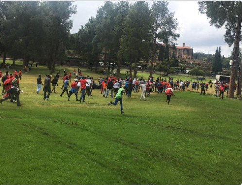 Photo-Les manifestants viennent d'entrer dans les jardins de la Présidence. Afrique du Sud.