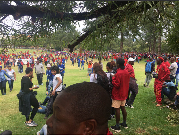 Photo-Les manifestants viennent d'entrer dans les jardins de la Présidence. Afrique du Sud.