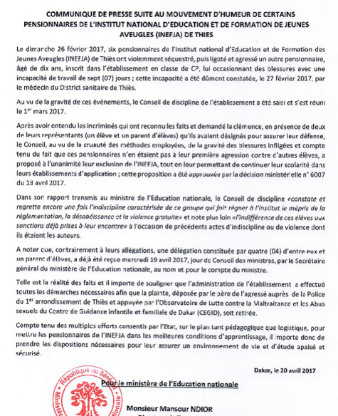 Inefja de Thiès: Ce que vous ignorez sur l’exclusion des six pensionnaires 