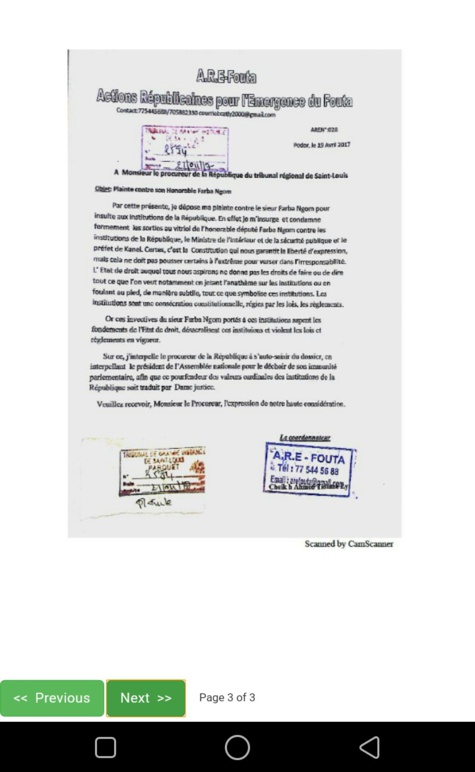 Lettre ouverte à Monsieur le Procureur du Tribunal de Grande Instance de Saint-Louis (relative à la plainte contre Farba Ngom)
