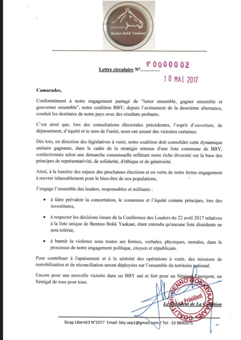 Législatives 2017 :  Macky Sall préconise des recommandations à ses alliés de Benno Bokk Yakaar (DOCUMENT)