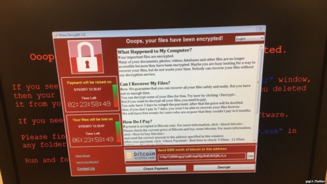 Capture d'ecran d'un message presume de ransomware, le 12 mai 2017.