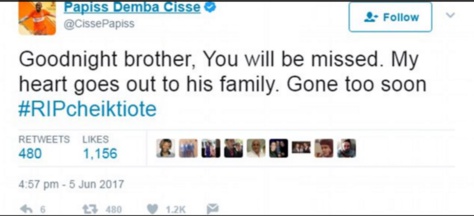 Papiss Demba Cissé rend hommage à son ami Cheick Tiote : "Bonne nuit mon frère, tu es parti trop tôt"