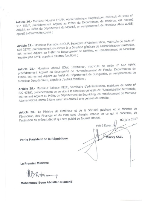 Décret n° 2017-1176 portant nomination d'Adjoints au préfet