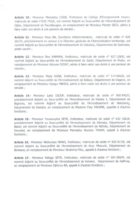 Décret 2017-1117 portant nomination Adjoints au Sous-préfets