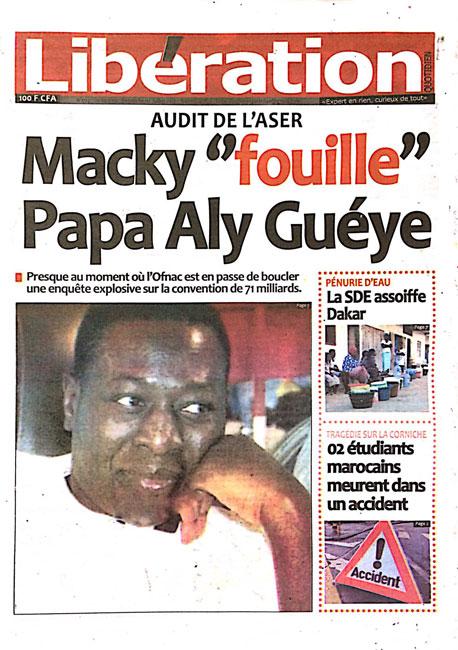 LA UNE DE LIBERATION DE CE WEEK-END