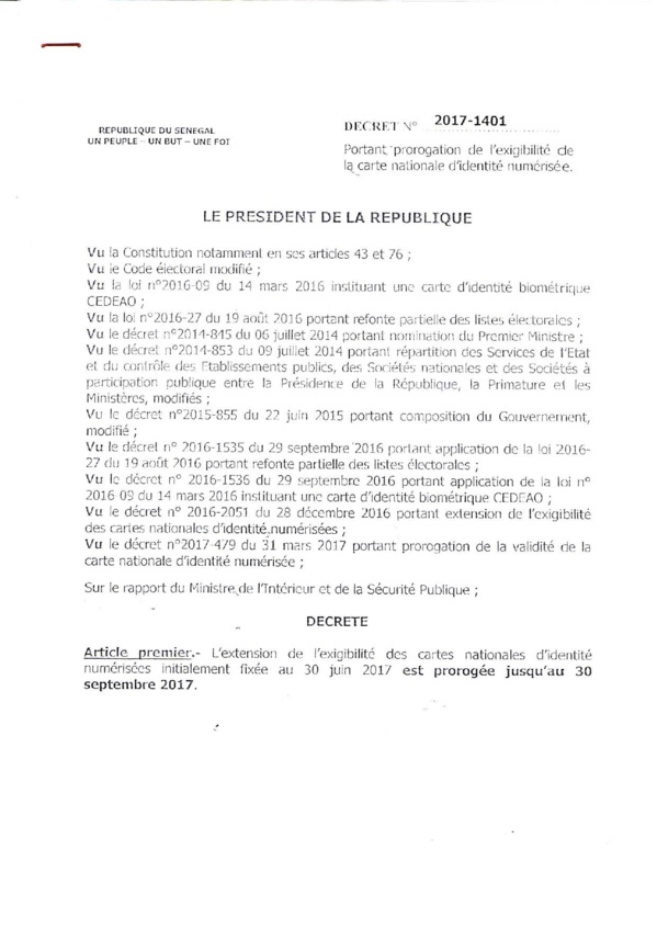 Le délai d'exigibilité des anciennes cartes d'identité numérisées, prorogé jusqu'au 30 septembre 2017 (Décret)