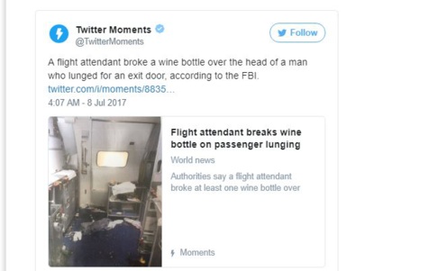 Seattle: il devient fou à bord d'un avion, une hôtesse de l'air lui casse une bouteille de vin sur la tête