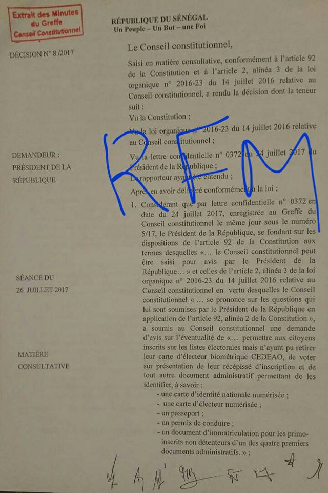 Voici la décision du Conseil constitutionnel sur la proposition de Macky Sall