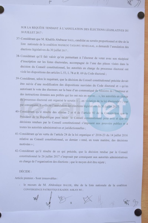 Résultats définitifs des Législatives du 30 juillet: tous les recours rejetés (documents)
