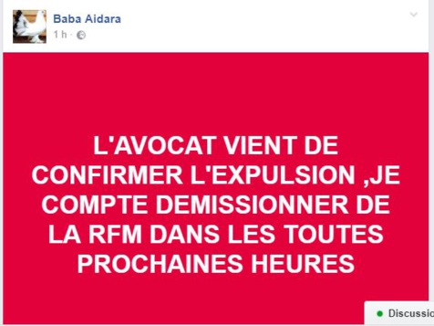 Baba Aïdara confirme l'expulsion d'Assane Diouf et démissionne de la RFM