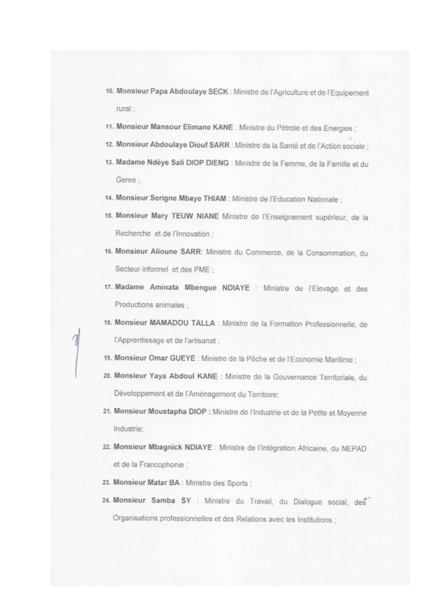 Voici la liste du nouveau gouvernement du Sénégal