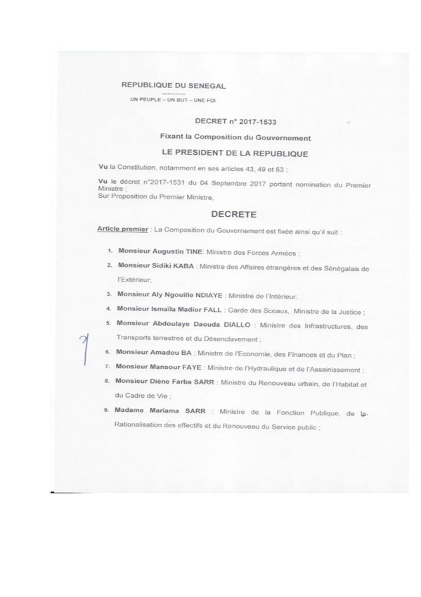 Voici la liste du nouveau gouvernement du Sénégal