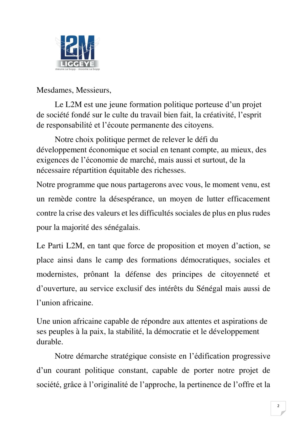 Cérémonie de lancement des activités du parti L2M:  Discours du Président Ibou Yagou Ndiaye (Intégral)