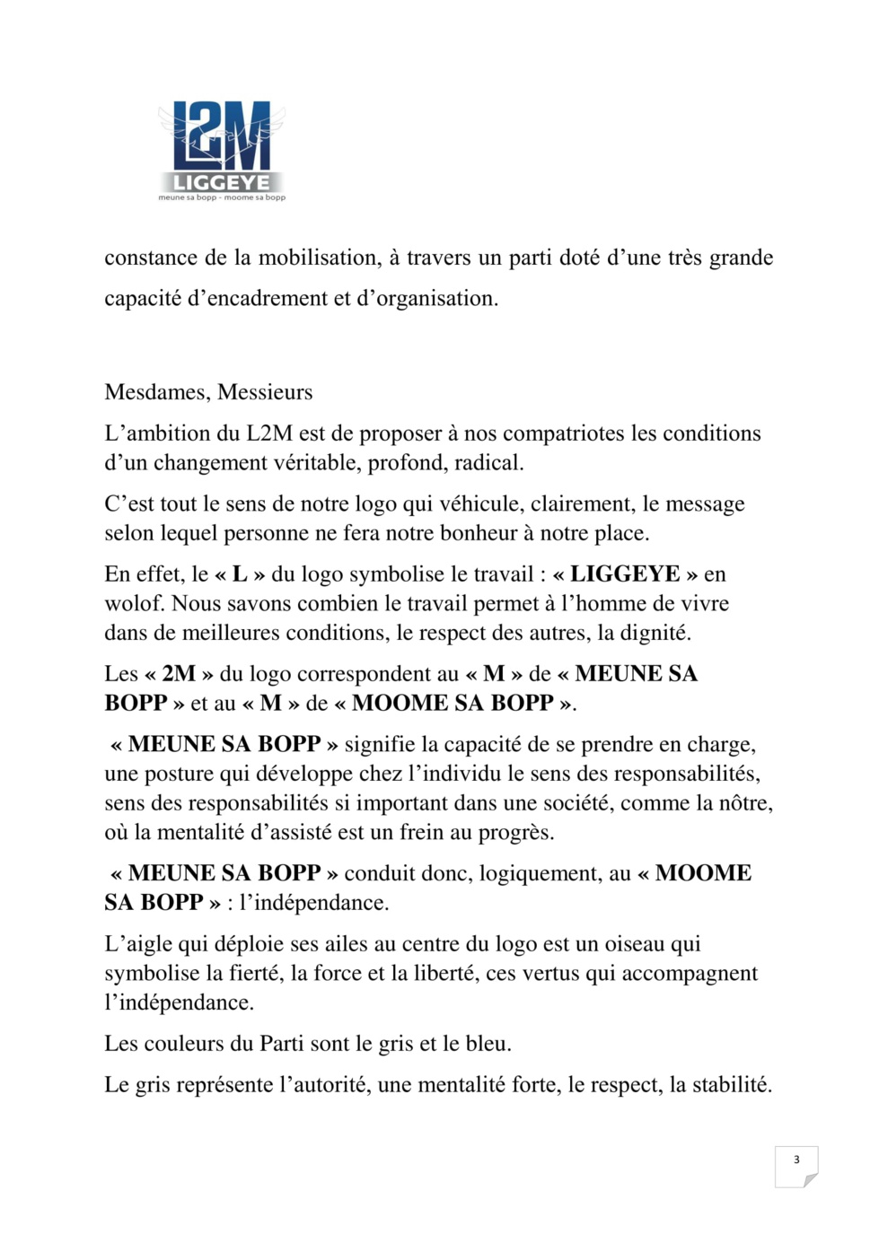 Cérémonie de lancement des activités du parti L2M:  Discours du Président Ibou Yagou Ndiaye (Intégral)