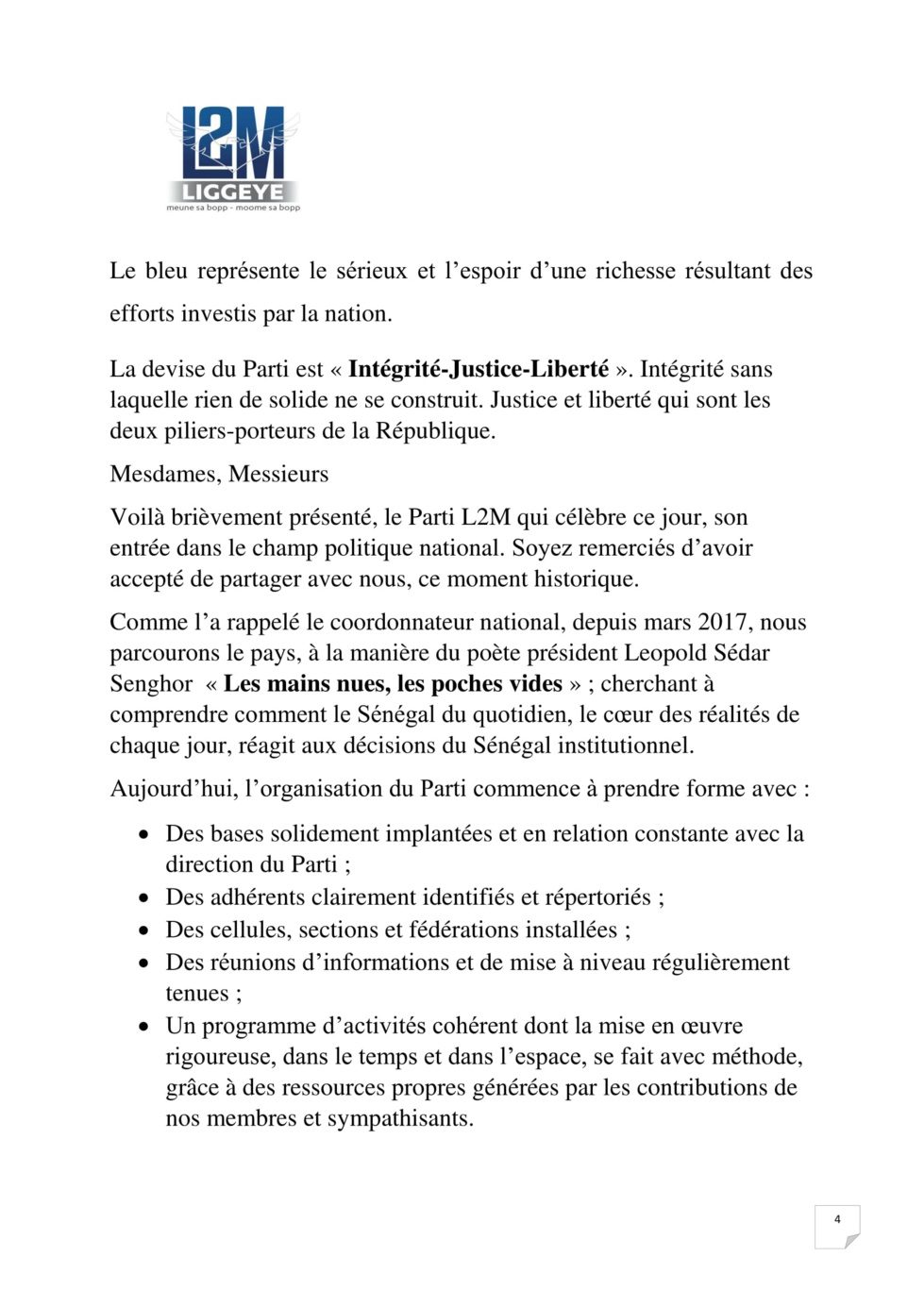 Cérémonie de lancement des activités du parti L2M:  Discours du Président Ibou Yagou Ndiaye (Intégral)