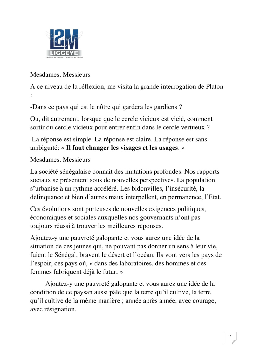 Cérémonie de lancement des activités du parti L2M:  Discours du Président Ibou Yagou Ndiaye (Intégral)