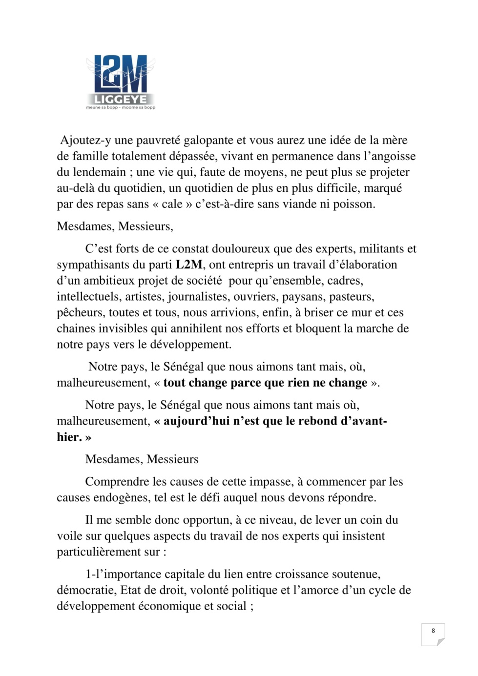Cérémonie de lancement des activités du parti L2M:  Discours du Président Ibou Yagou Ndiaye (Intégral)
