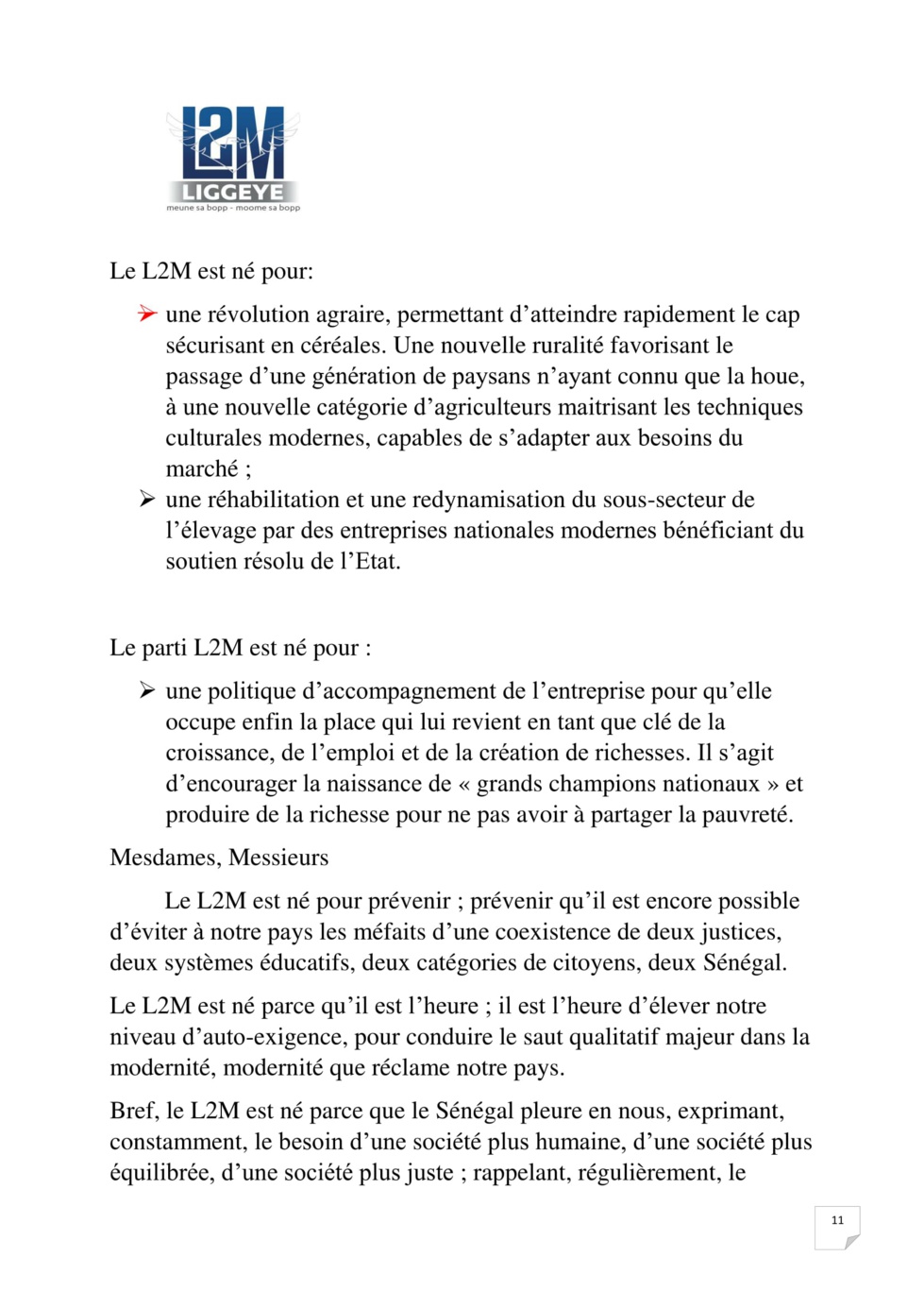 Cérémonie de lancement des activités du parti L2M:  Discours du Président Ibou Yagou Ndiaye (Intégral)