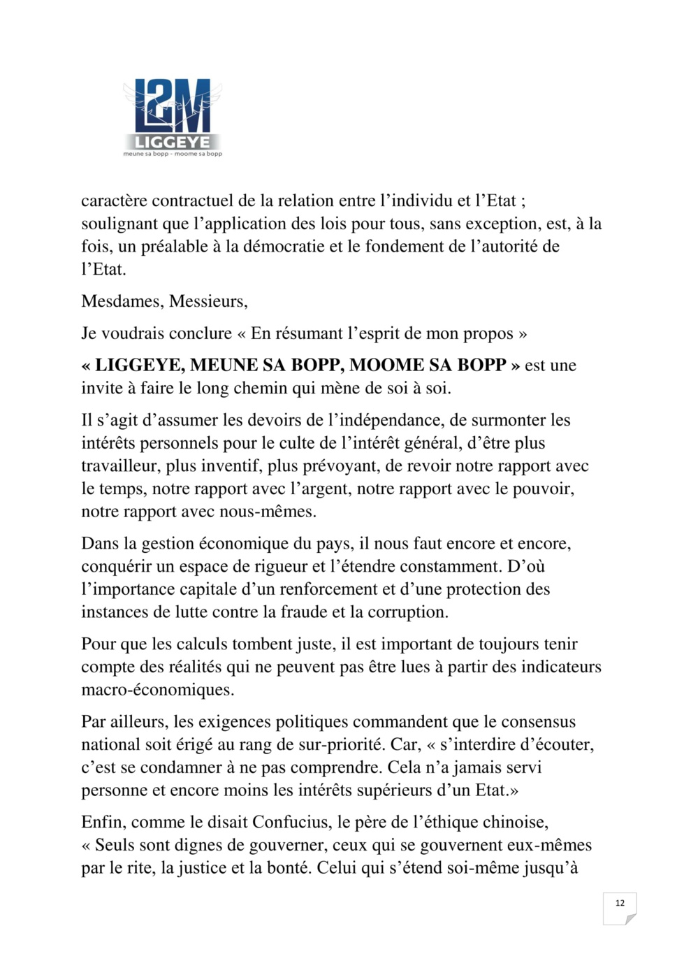 Cérémonie de lancement des activités du parti L2M:  Discours du Président Ibou Yagou Ndiaye (Intégral)
