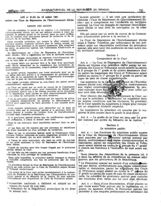 Lois n° 81-53 et n° 81-54 du 10 juillet 1981 relatives à la répression de l’enrichissement illicite : Les motivations d’Abdou Diouf  en 1981?