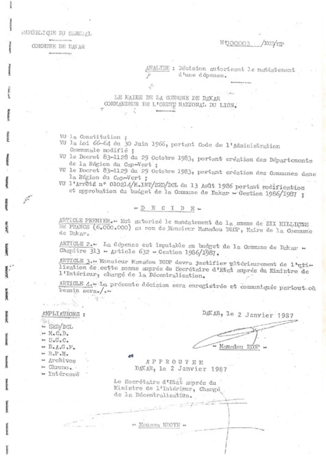 Caisse d’avance Mairie de Dakar : Voici quelques documents d'archives à valeur documentaire signés par l'ancien édile, Mamadou Diop