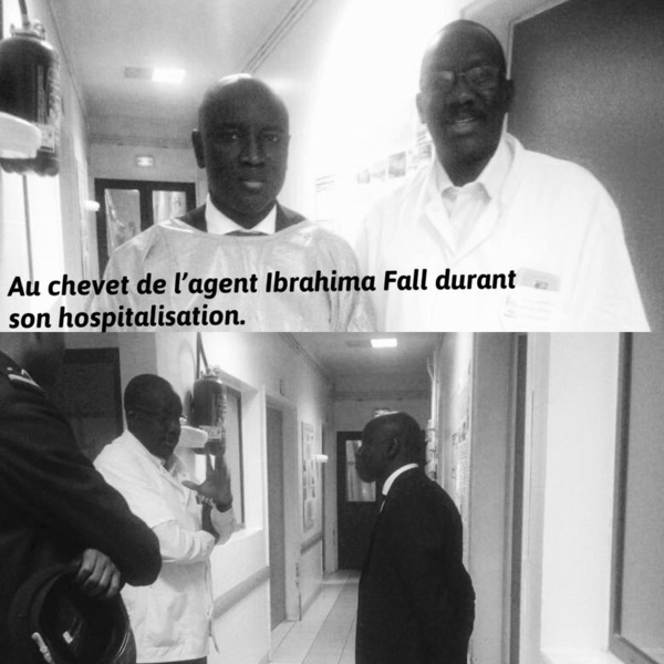 Le ministre de l’Intérieur Aly Ngouille Ndiaye au chevet de l’agent de police Ibrahima Faĺl dit Tony, avant son son rappel à Dieu