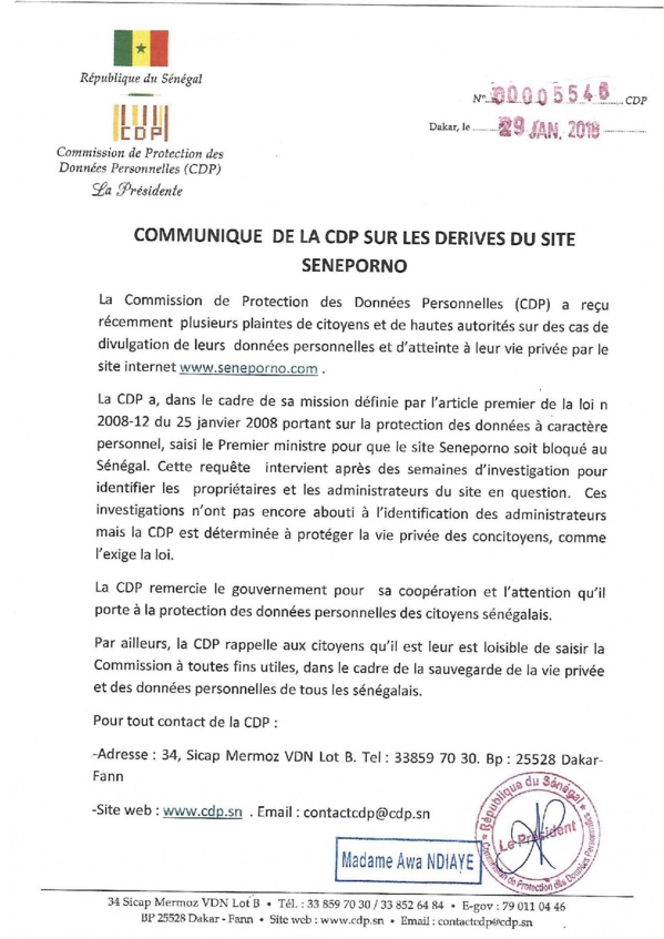 Awa Ndiaye et le CDP saisissent le Gouvernement pour que le site SENXXXX soit bloqué au Sénégal Awa Ndiaye et le CDP saisissent le Gouvernement pour que le site SENXXXX soit bloqué au Sénégal
