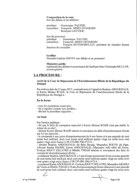 EXCLUSIF Karim Wade : l'intégralité de la décision Cour d'Appel de Paris