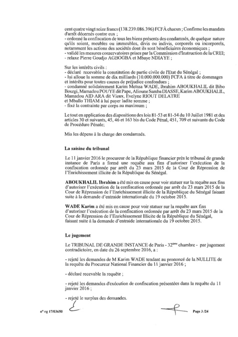 EXCLUSIF Karim Wade : l'intégralité de la décision Cour d'Appel de Paris EXCLUSIF Karim Wade : l'intégralité de la décision Cour d'Appel de Paris